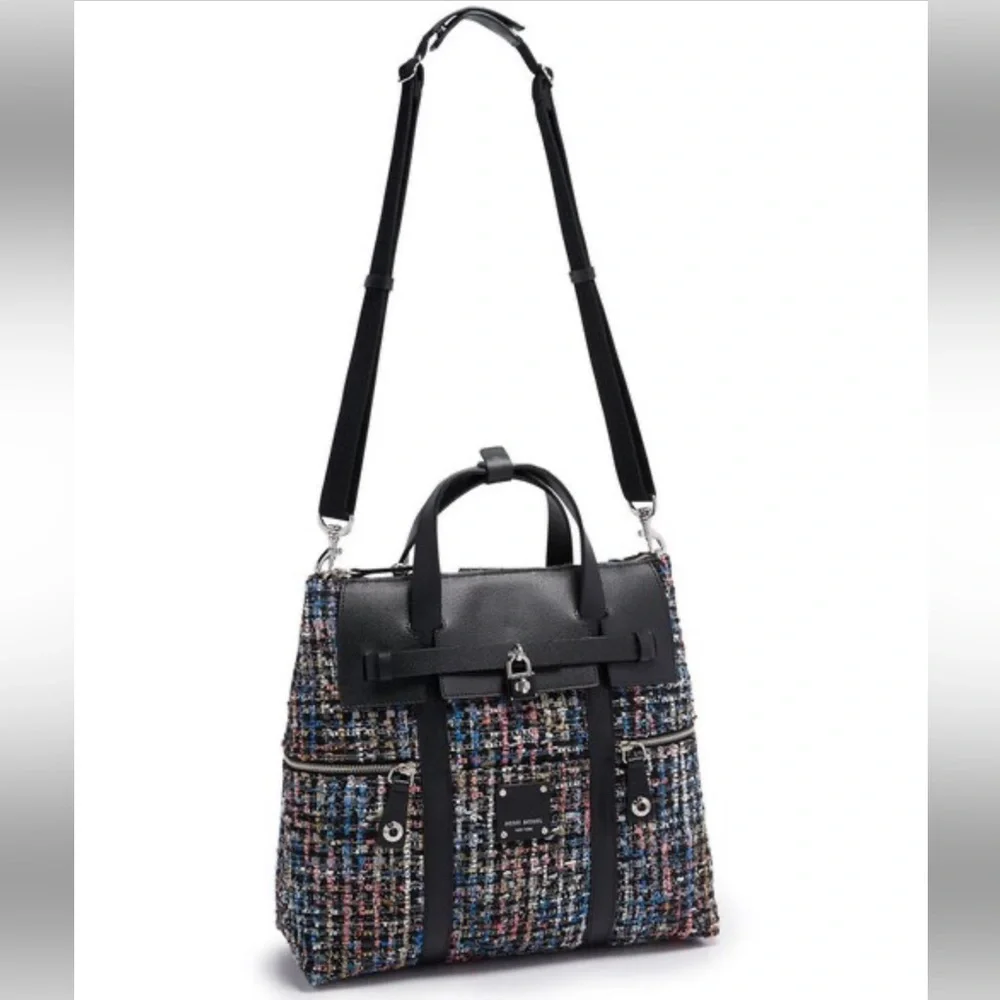 HENRI BENDEL Large Tweed Jetsetter Backpack Crossbody Convertible - Picture 3 of 6